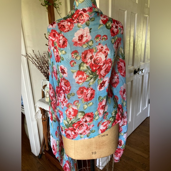 Turquoise and Roses Flowy Scarf 6’ NWT RETRO FABULOUS - Picture 7 of 10